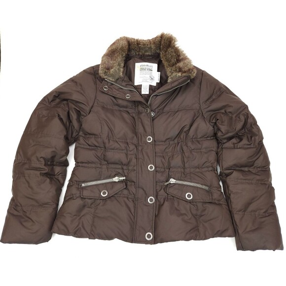 Eddie Bauer Women's Sz M 700 Fill Power Premium Quality Goose Down Coat Faux Fur - Picture 1 of 6